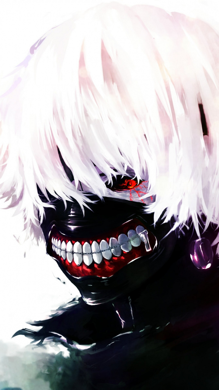 Обои аниме, Токио вурдалак, Кен kaneki, Манга, рот в разрешении 750x1334