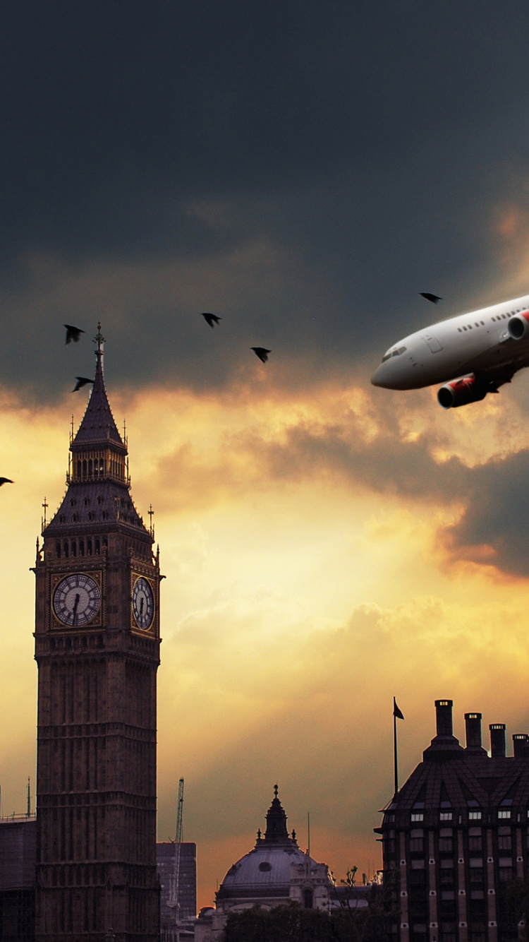 Обои здание парламента, вестминстерский дворец, Биг Бен, воздушное путешествие, облако в разрешении 750x1334