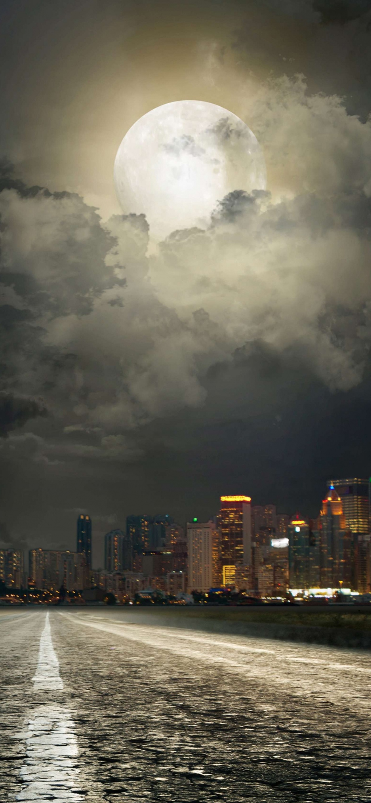 Обои ночь, город, облако, атмосфера, Глаза На Нас в разрешении 1242x2688