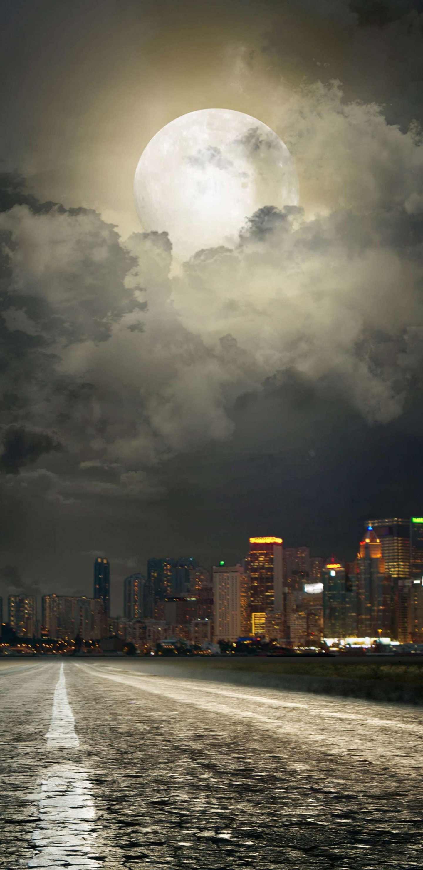 Обои ночь, город, облако, атмосфера, Глаза На Нас в разрешении 1440x2960