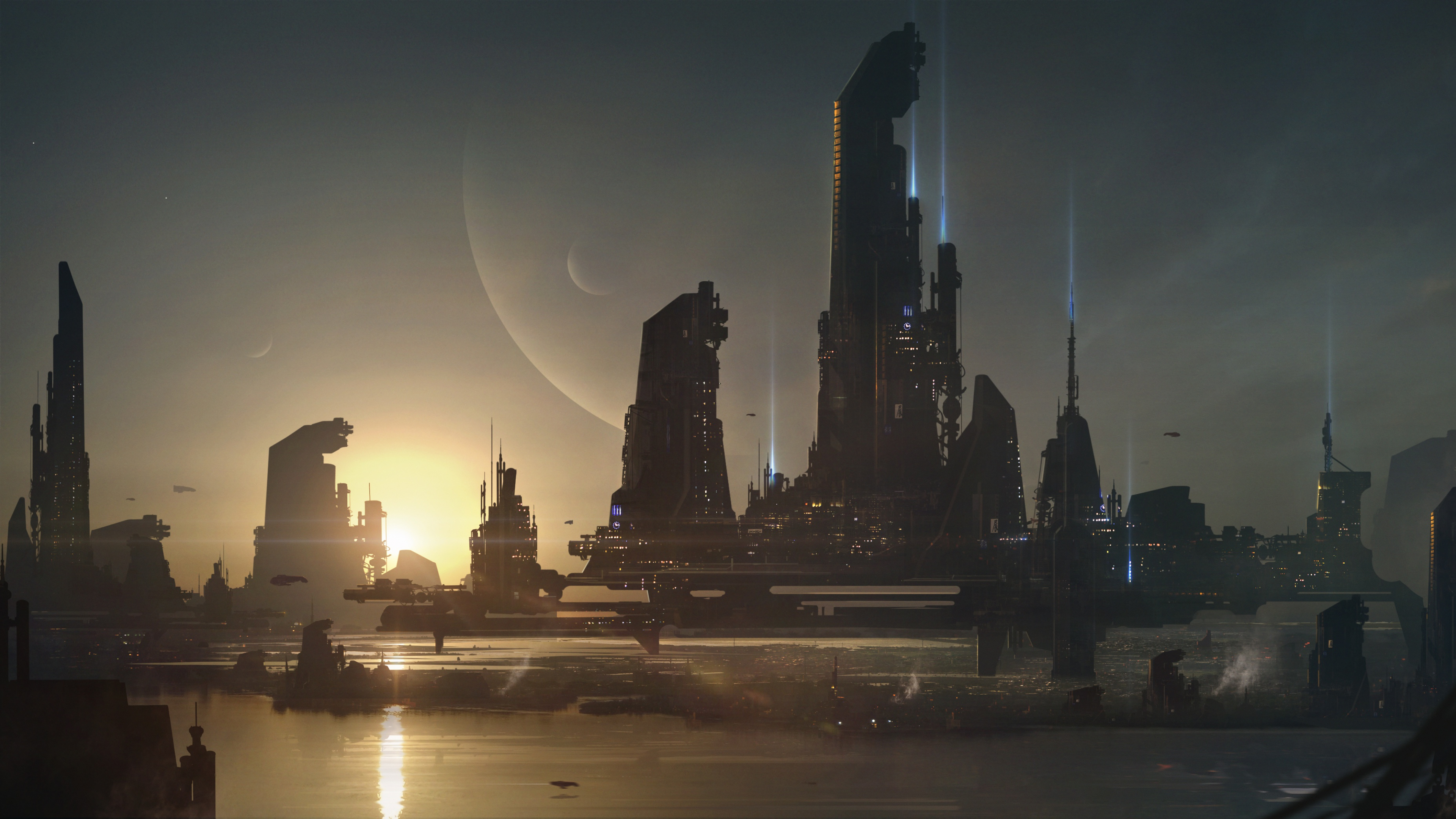 Обои концепт арт, ориентир, город, городской пейзаж, ночь в разрешении 3840x2160