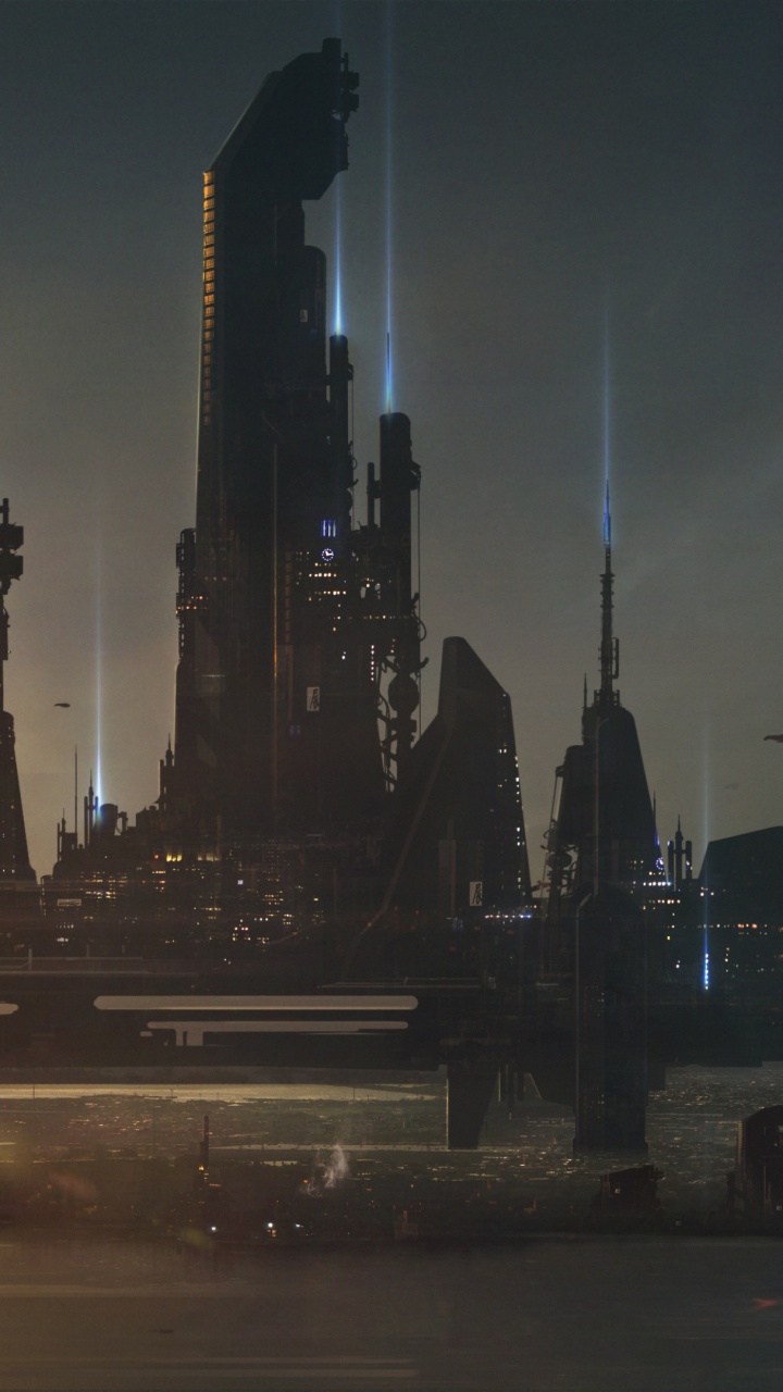 Обои концепт арт, ориентир, город, городской пейзаж, ночь в разрешении 720x1280