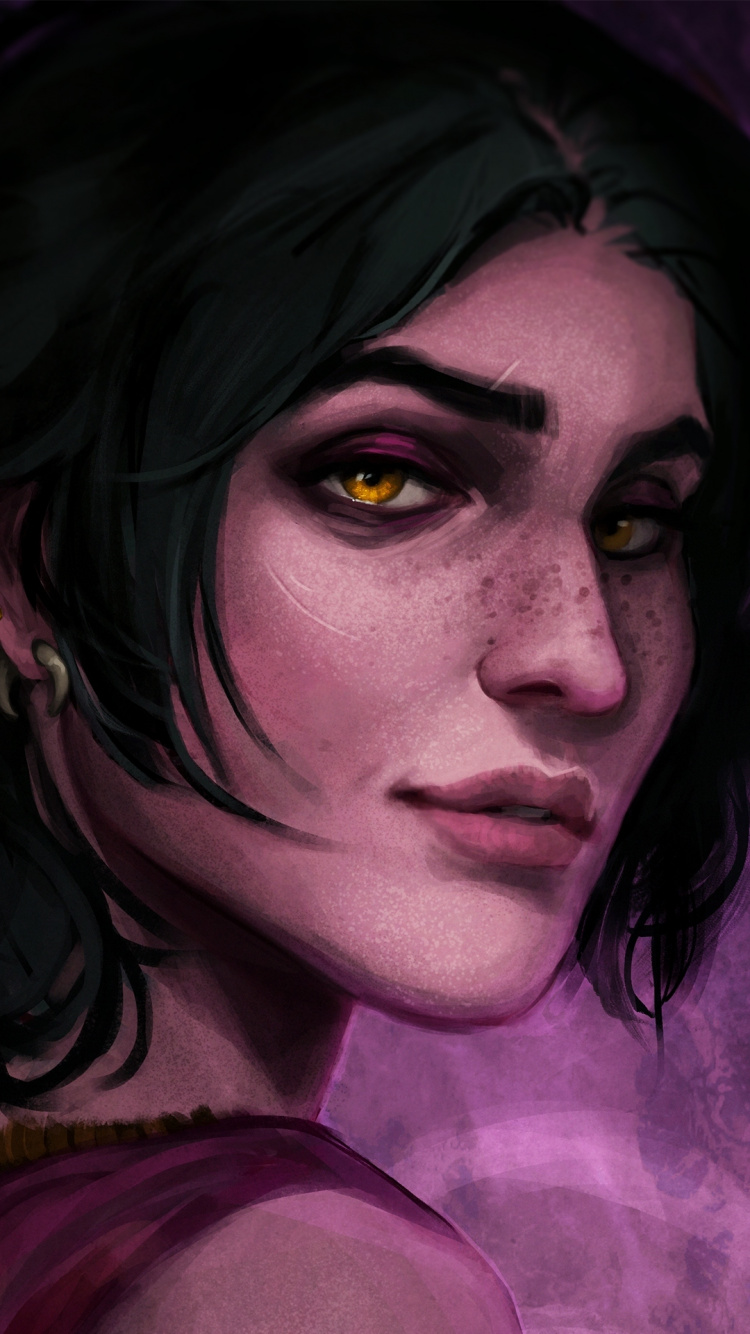 Обои голова, глаз, dragon age inquisition, иллюстрация, пурпур в разрешении 750x1334