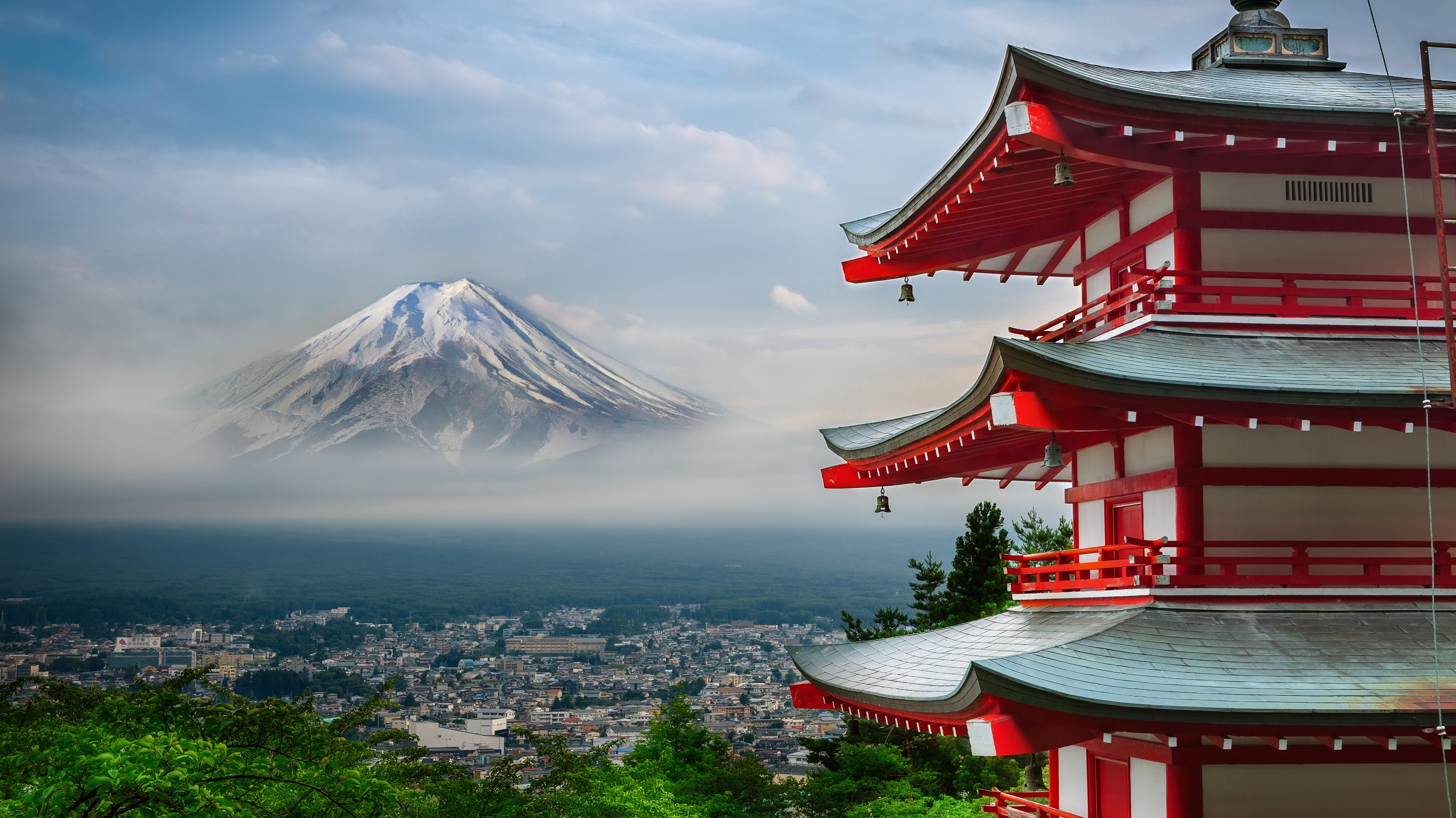 Обои гора Фудзи, китайская архитектура, ориентир, туризм, пейзажи гор в разрешении 2560x1440