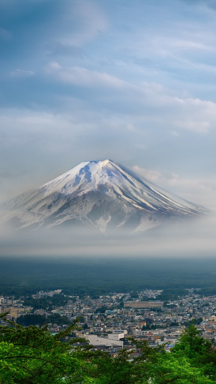 Обои гора Фудзи, китайская архитектура, ориентир, туризм, пейзажи гор в разрешении 720x1280