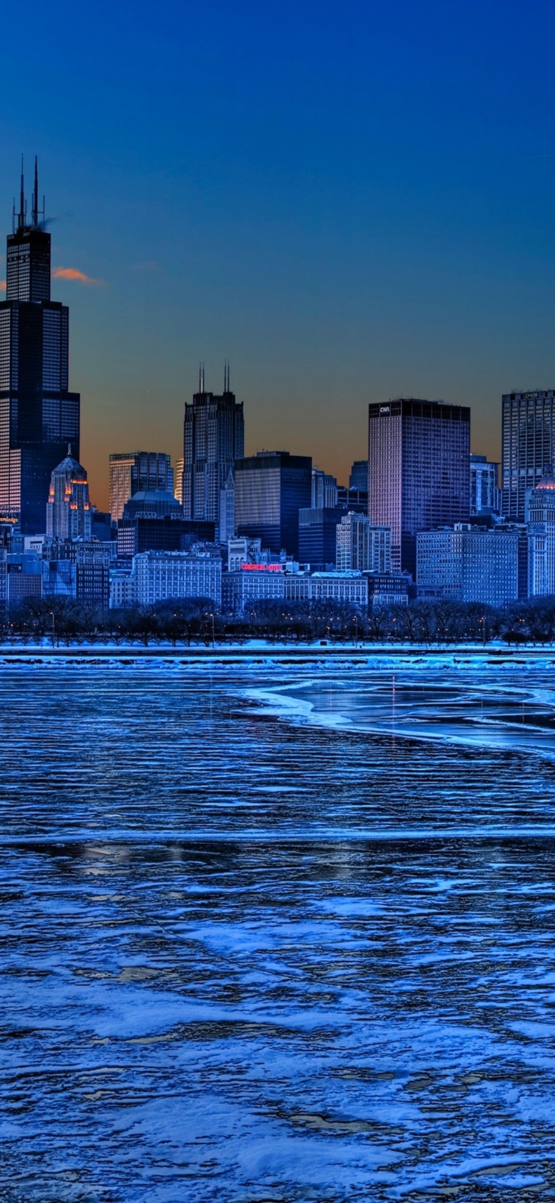 Обои Чикаго, вода, ориентир, прохладный Чикаго, городской район в разрешении 1125x2436