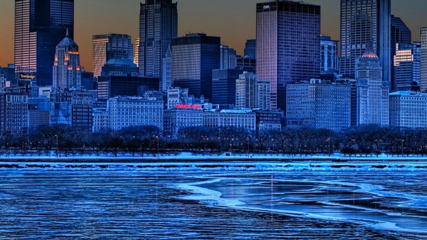 Обои Чикаго, вода, ориентир, прохладный Чикаго, городской район в разрешении 1366x768