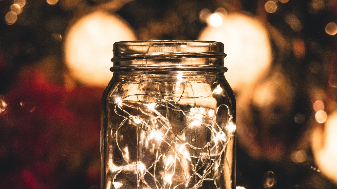 Обои банка мейсона, свет, освещение, стекло, светоизлучающий диод в разрешении 1366x768