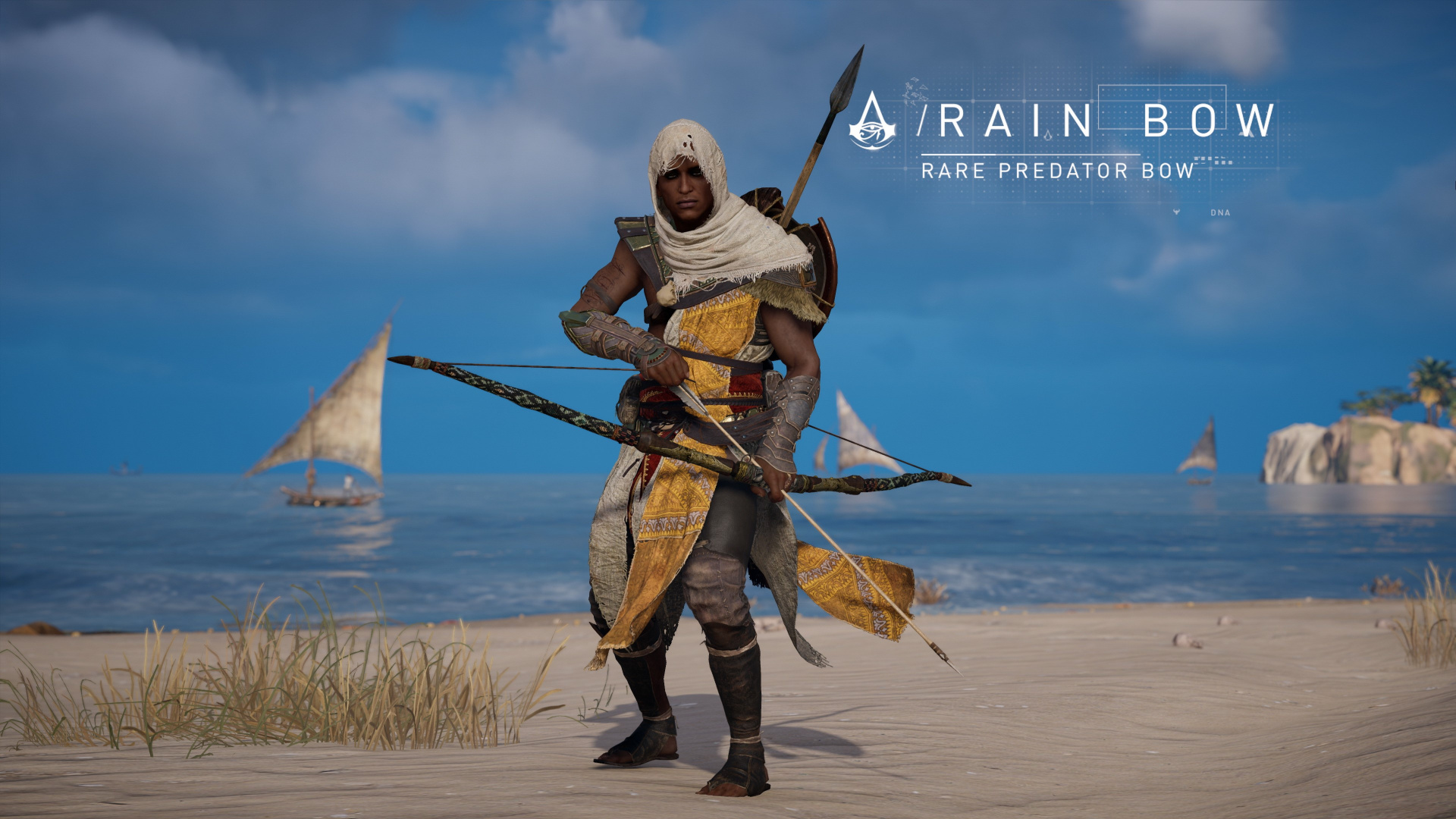 Обои assassins creed origins, жезл thaati, скипетр, убийца, море в разрешении 1920x1080