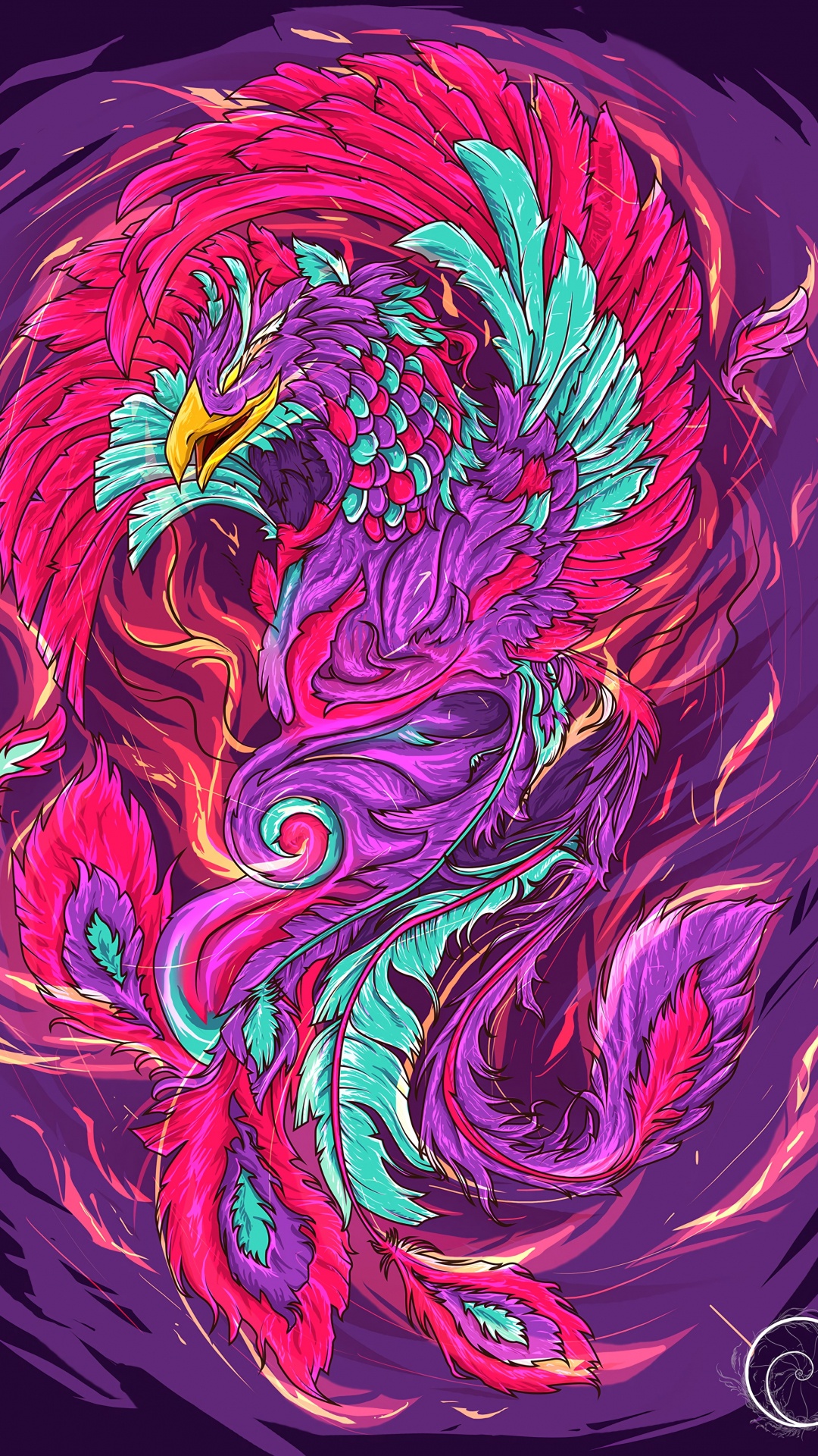 Обои Феникс, иллюстрация, арт, психоделическое искусство, графический дизайн в разрешении 1080x1920