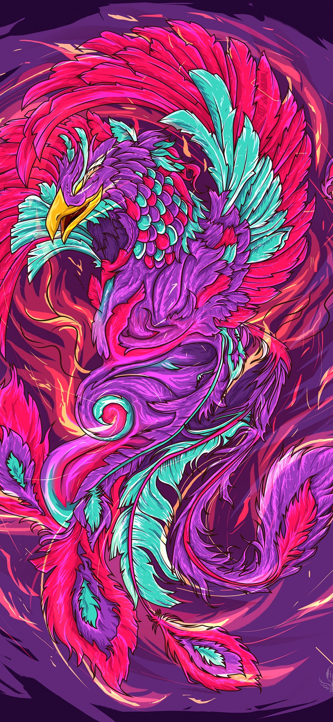 Обои Феникс, иллюстрация, арт, психоделическое искусство, графический дизайн в разрешении 1125x2436