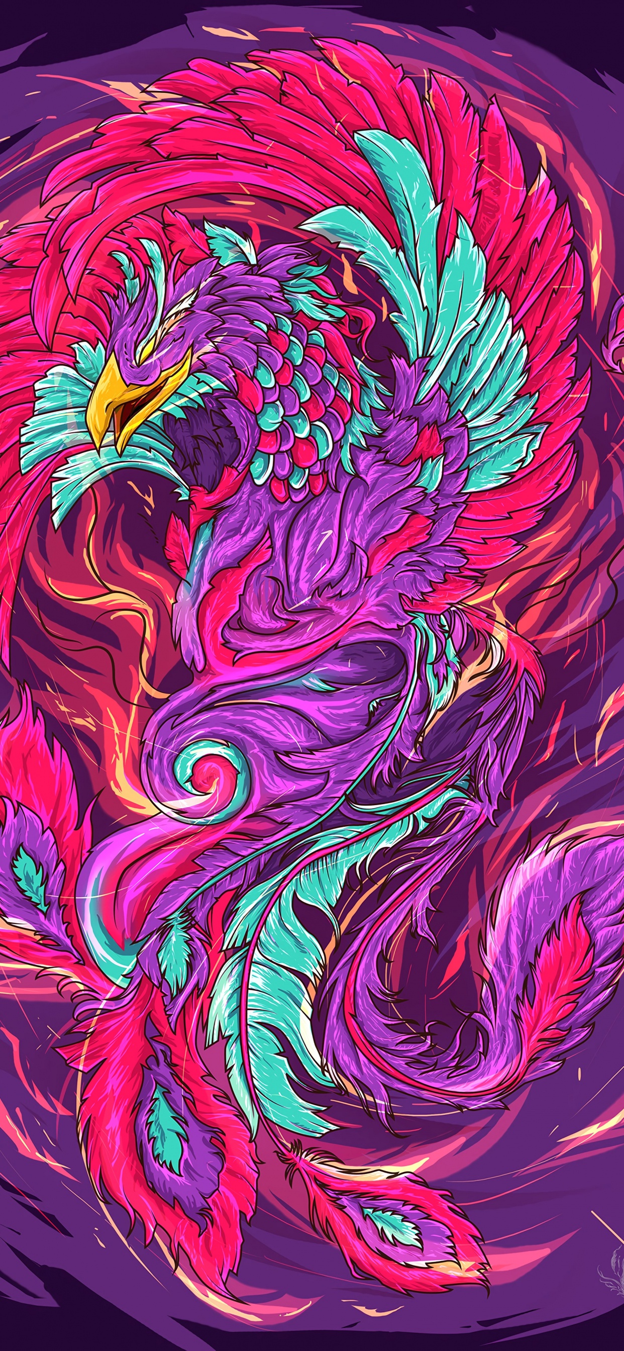 Обои Феникс, иллюстрация, арт, психоделическое искусство, графический дизайн в разрешении 1242x2688