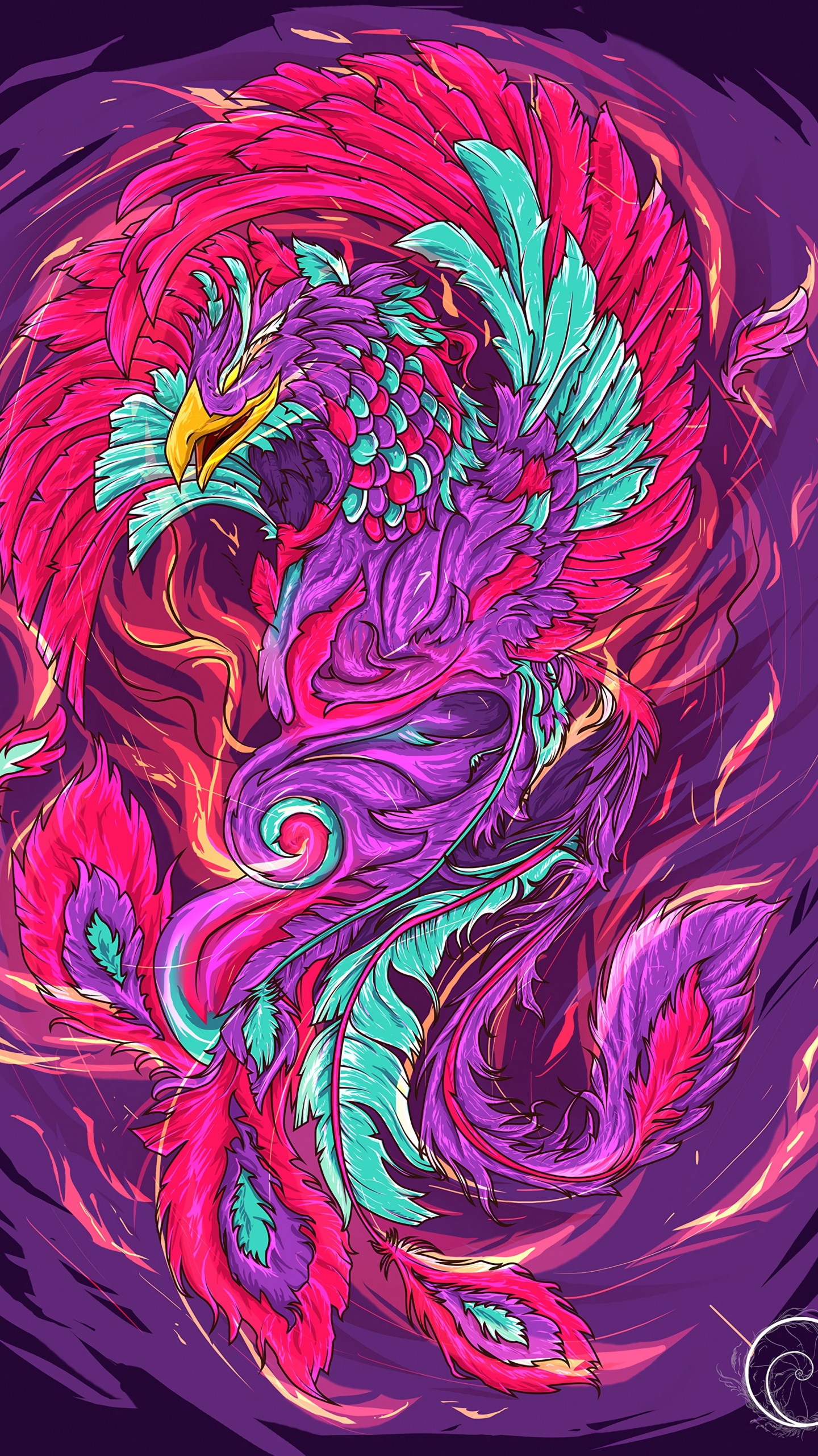 Обои Феникс, иллюстрация, арт, психоделическое искусство, графический дизайн в разрешении 1440x2560