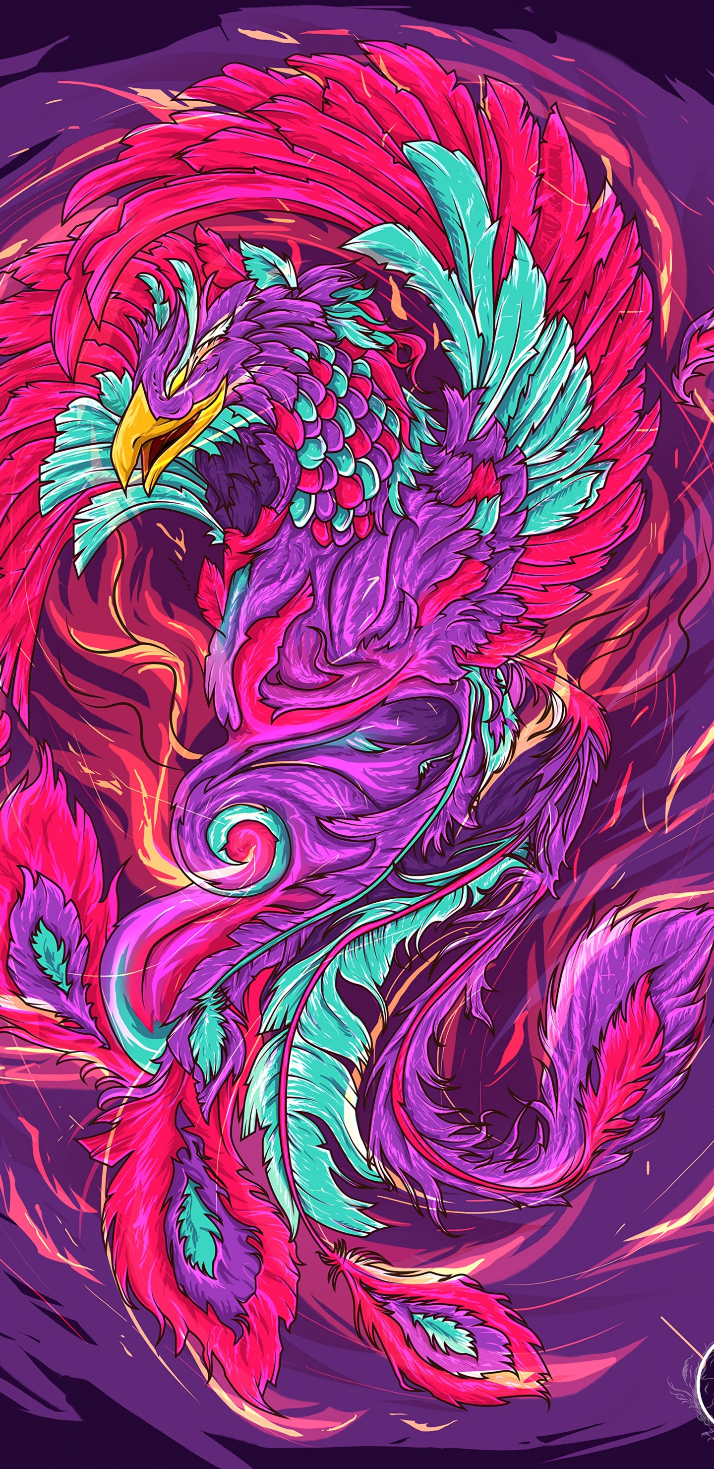 Обои Феникс, иллюстрация, арт, психоделическое искусство, графический дизайн в разрешении 1440x2960