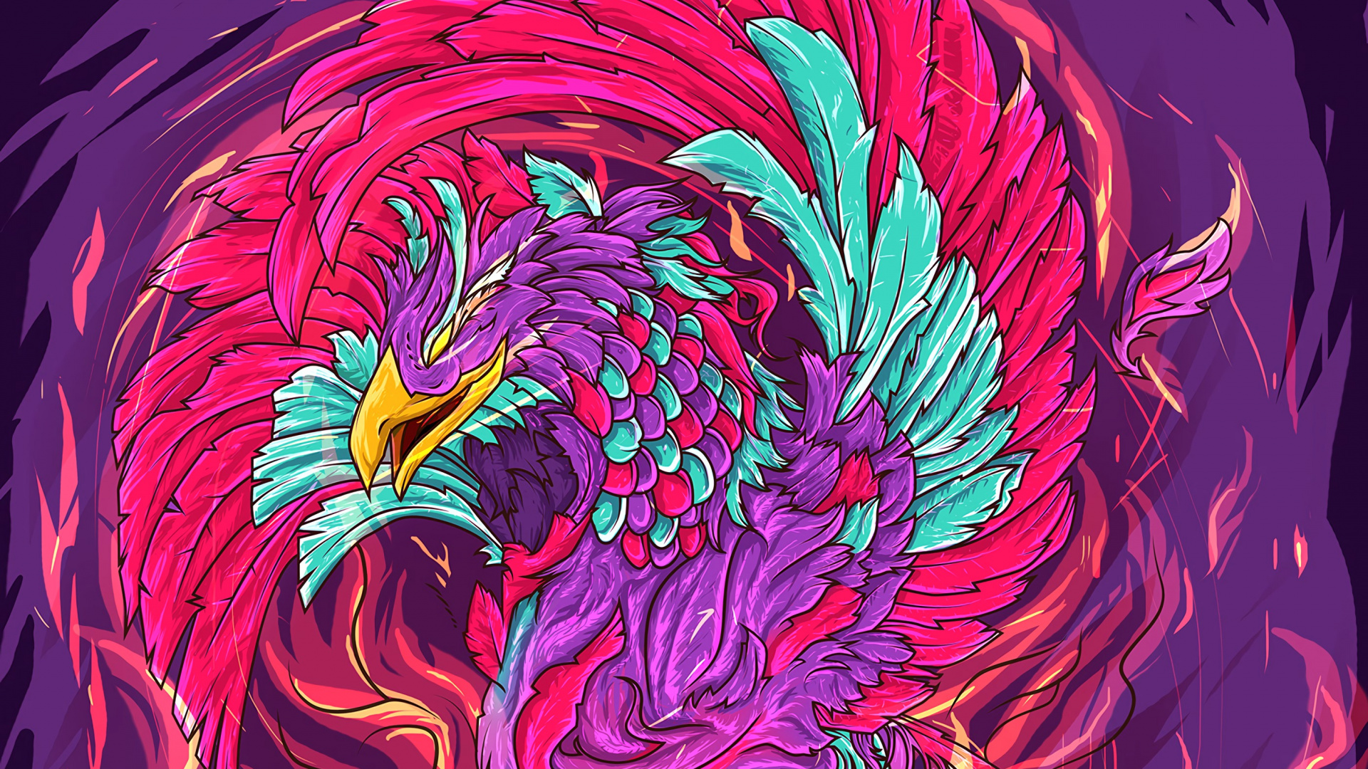 Обои Феникс, иллюстрация, арт, психоделическое искусство, графический дизайн в разрешении 1920x1080