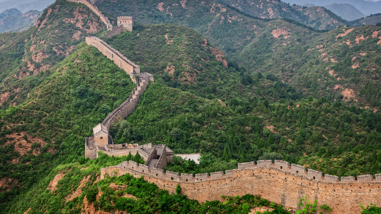 Обои Jinshanling, великая Китайская стена, горный рельеф, горная станция, гора в разрешении 1280x720