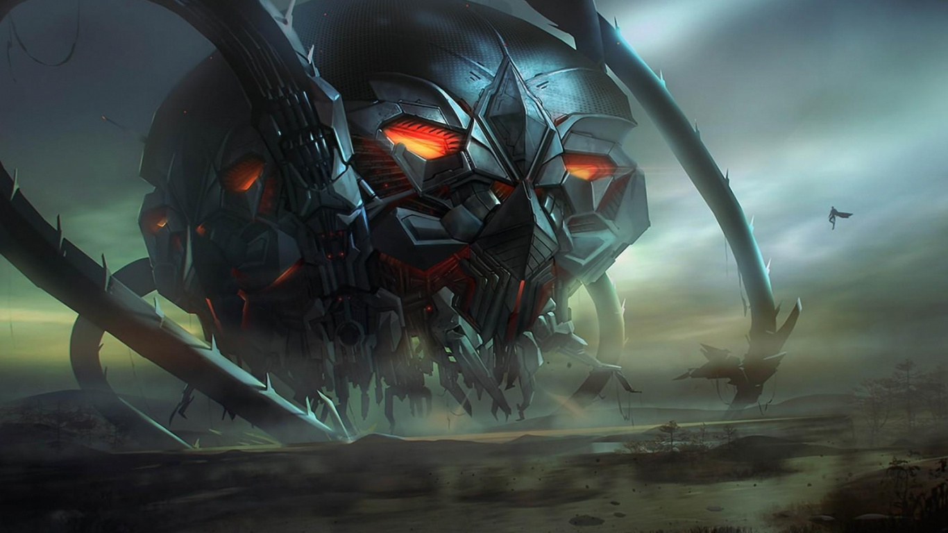 Обои машина, щупальце, видеоэффекты, робот, тьма в разрешении 1366x768