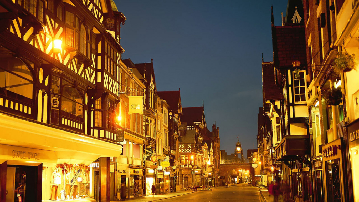 Обои ночь, городок, улица, город, вечер в разрешении 1366x768