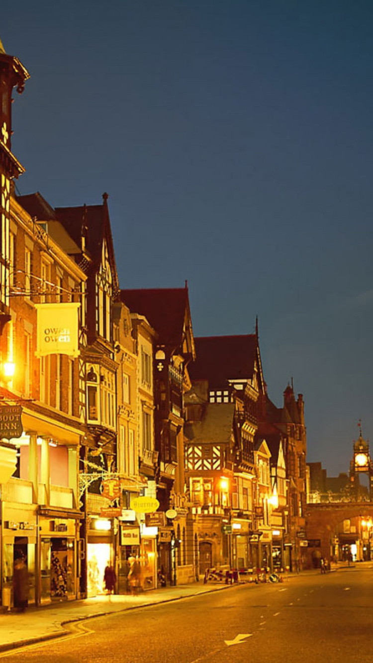 Обои ночь, городок, улица, город, вечер в разрешении 750x1334