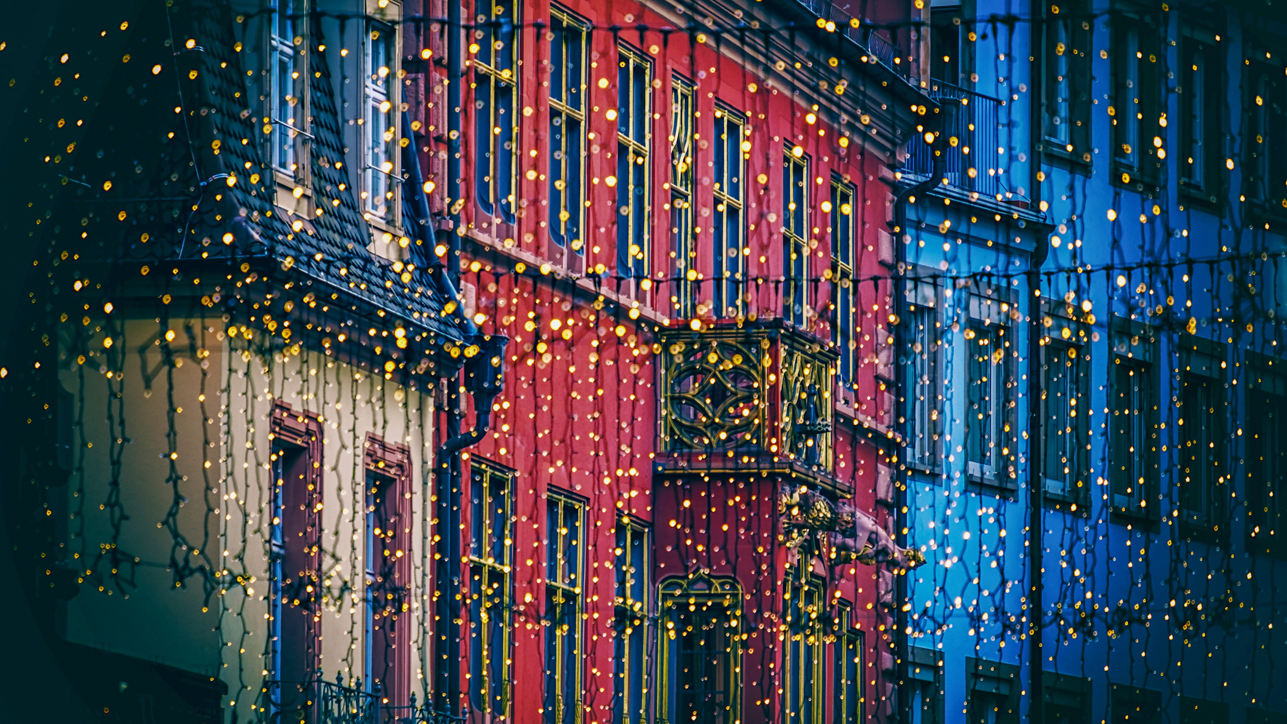 Обои Рождественский день, Рождественские огни, Рождество и курортный сезон, елка, синий в разрешении 2560x1440