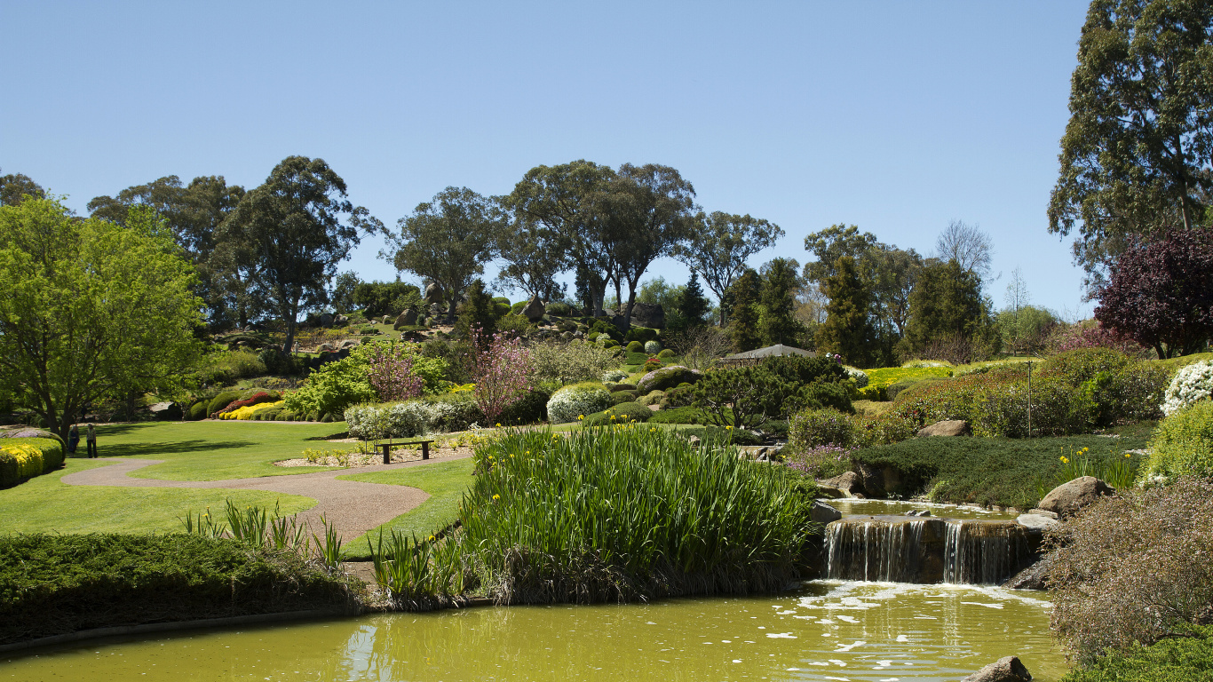 Обои природа, Ботанический сад, японский сад, сад, пейзаж в разрешении 1366x768