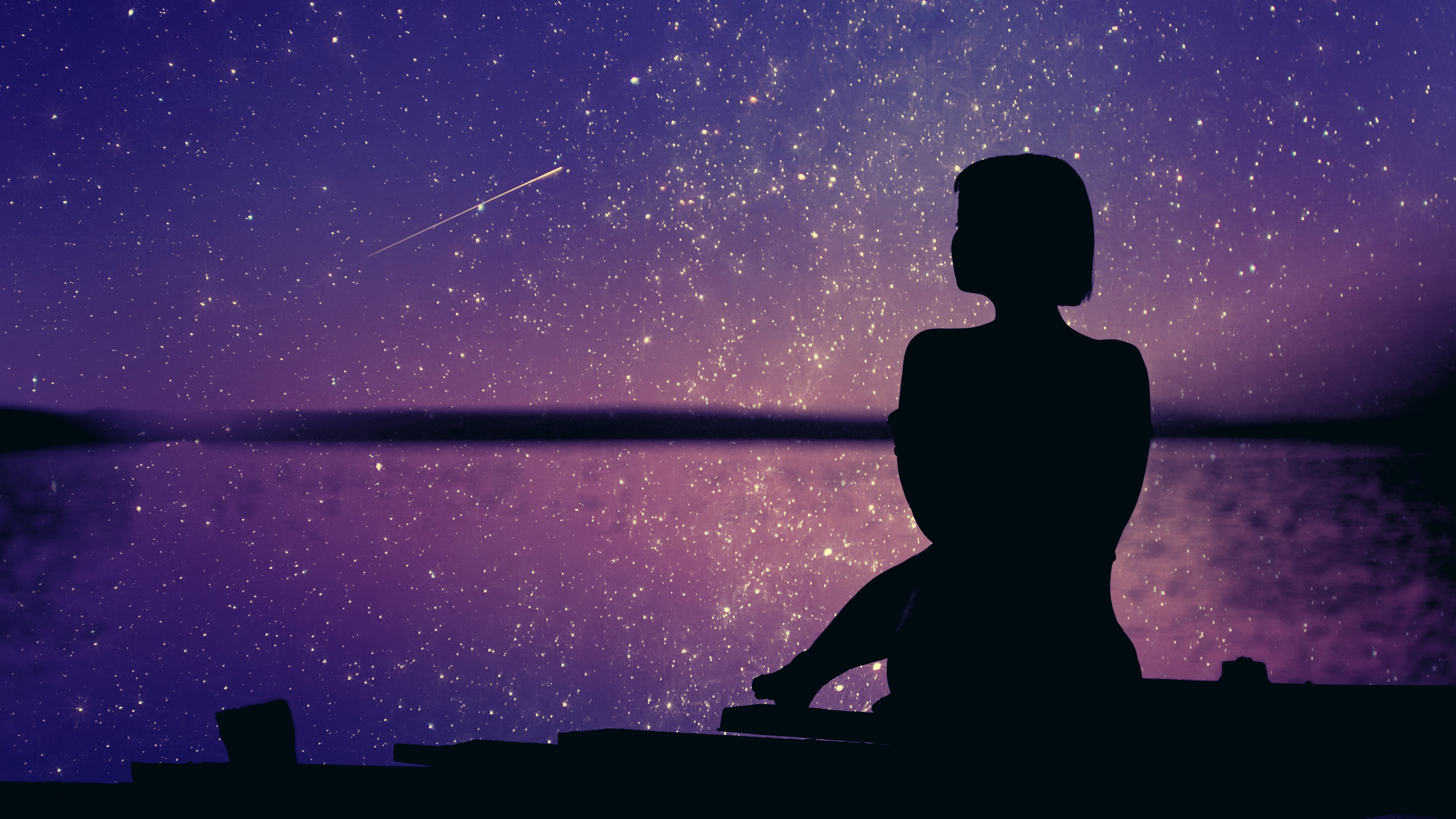 Обои силуэт, пурпур, синий, Фиолетовый, вода в разрешении 3840x2160