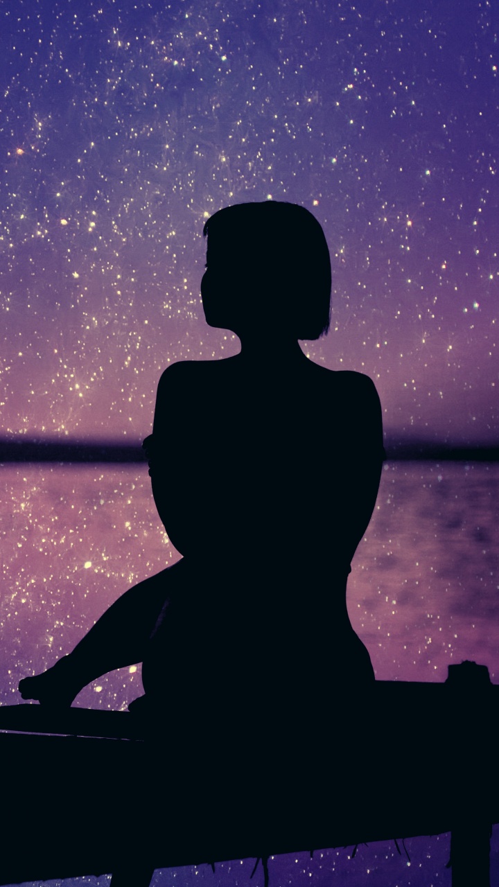 Обои силуэт, пурпур, синий, Фиолетовый, вода в разрешении 720x1280