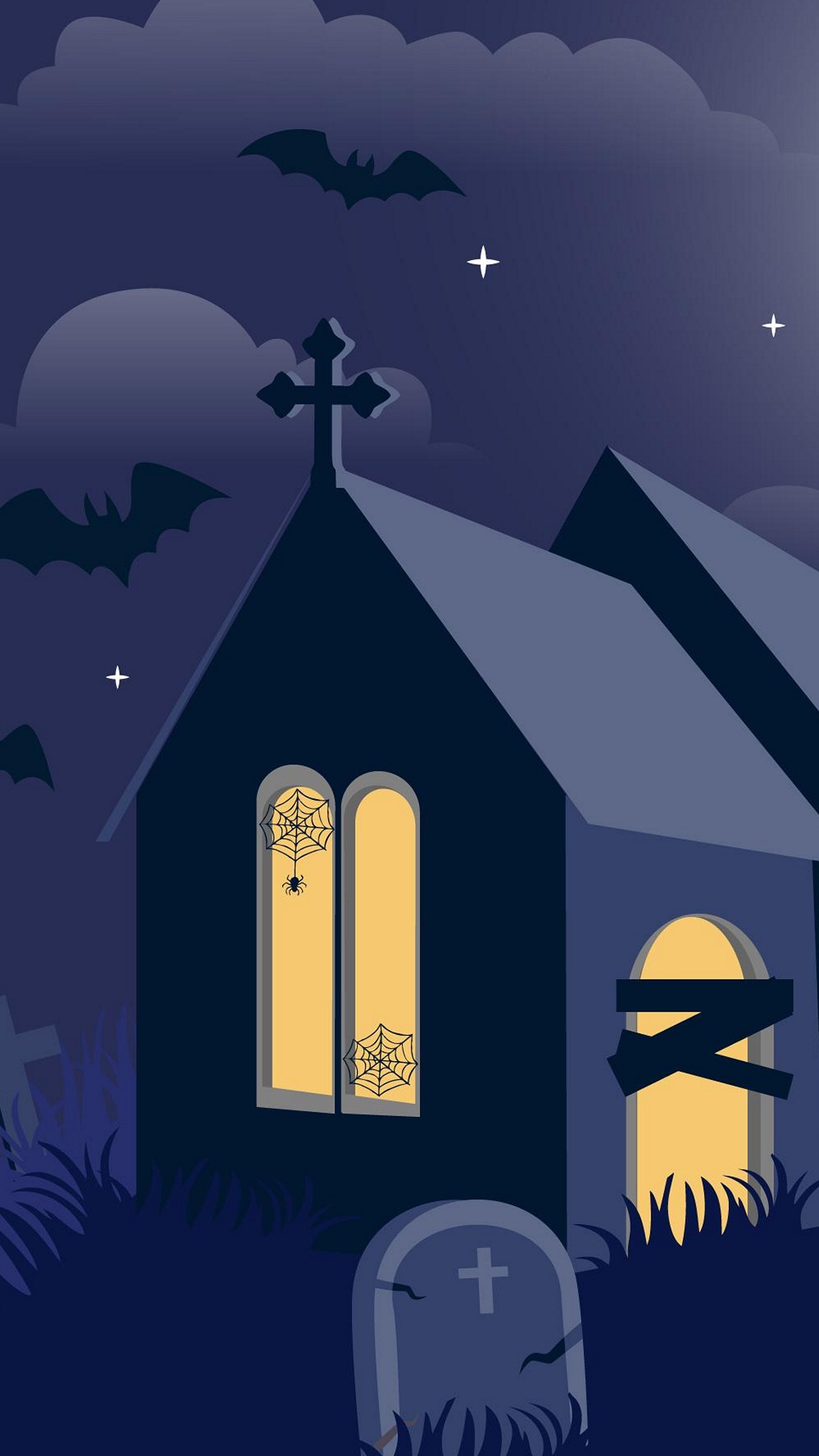 Обои плоский дизайн, дом с привидениями, графика, мир, лазурный в разрешении 1080x1920