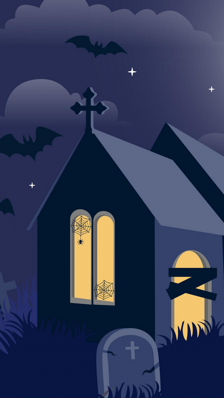 Обои плоский дизайн, дом с привидениями, графика, мир, лазурный в разрешении 750x1334