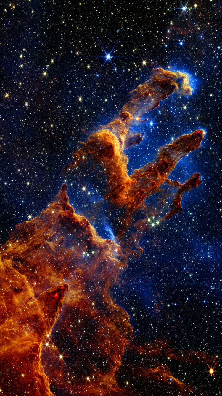 Обои Джеймс Уэбб, Столпы творения, Космический Телескоп Джеймса Вебба, телескоп, космический телескоп в разрешении 750x1334