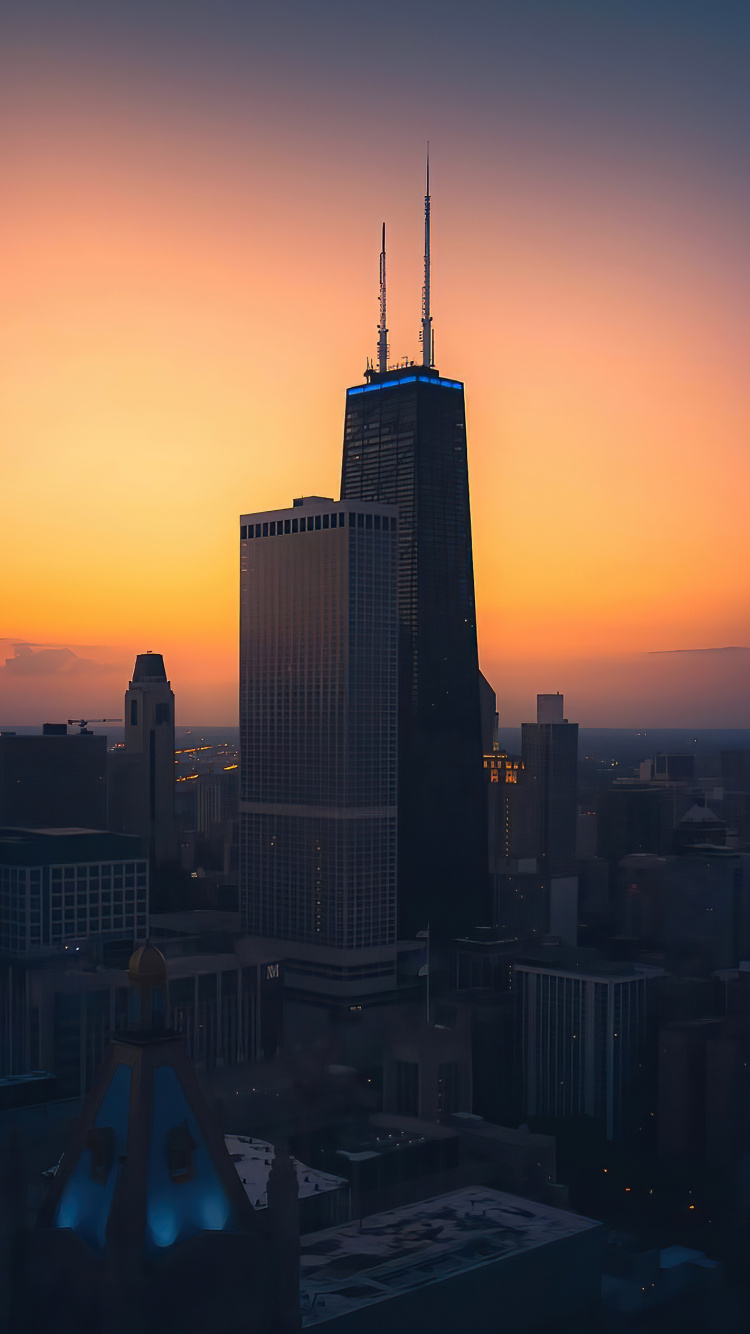 Обои Чикаго, небоскреб, nissan skyline gt r, здание, атмосфера в разрешении 750x1334