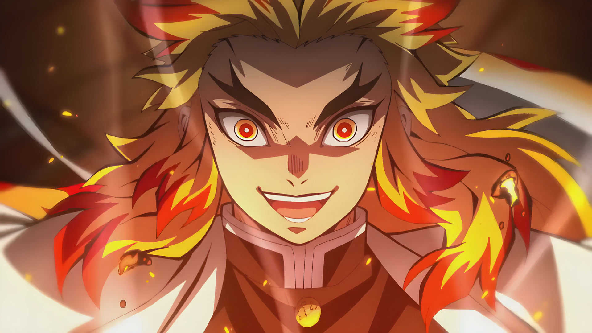 Обои персонажи убийцы демонов поезд муген, кюджур ренгоку, Танджиро Камадо, убийца демонов kimetsu no yaiba, мультик в разрешении 1920x1080