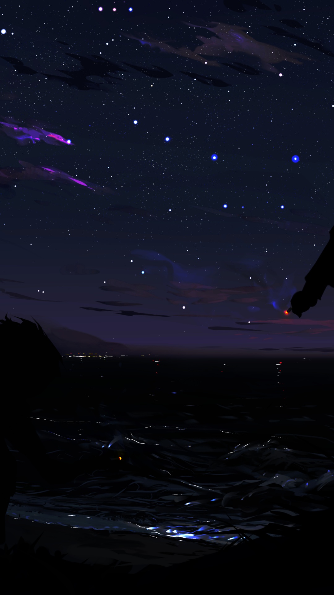 Обои аниме, аниме арт, силуэт, живопись, атмосфера в разрешении 1080x1920