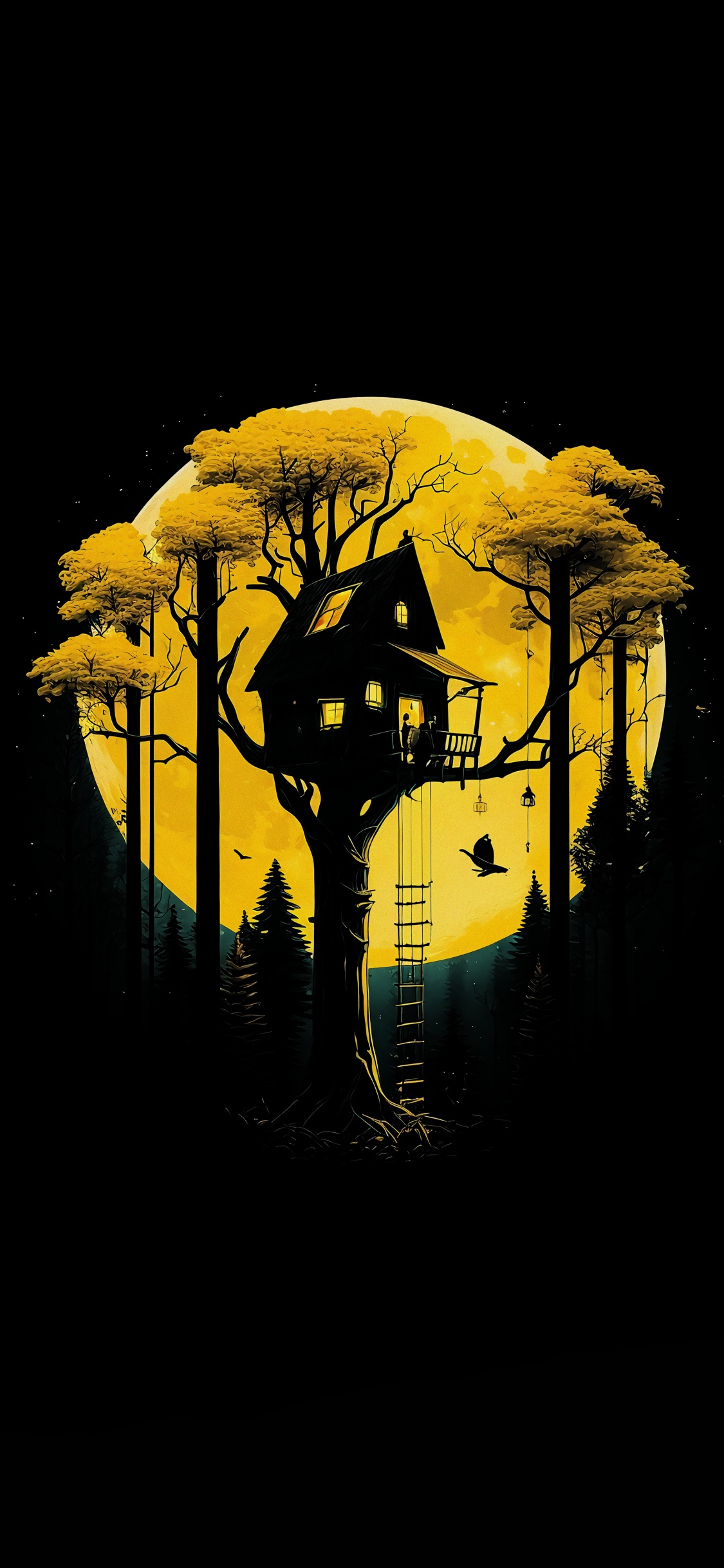 Обои темнота, живопись, дерево, арт, ветвь в разрешении 1125x2436