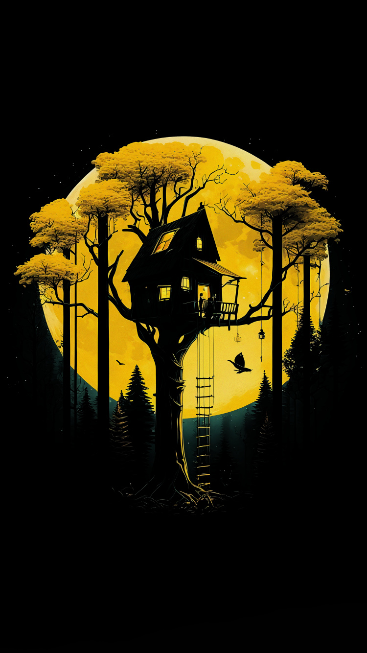 Обои темнота, живопись, дерево, арт, ветвь в разрешении 750x1334