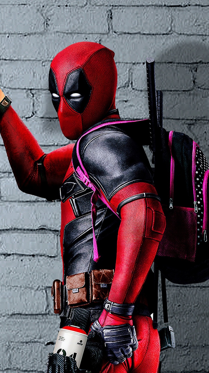 Обои арт, уличное искусство, граффити, дэдпул, красный цвет в разрешении 720x1280