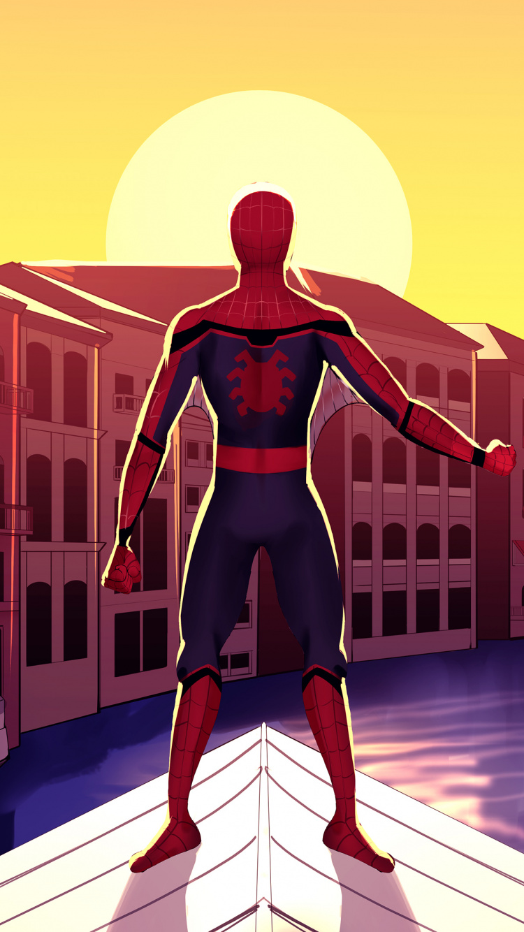 Обои человек-паук, графический дизайн, супергерой, иллюстрация, мультик в разрешении 750x1334