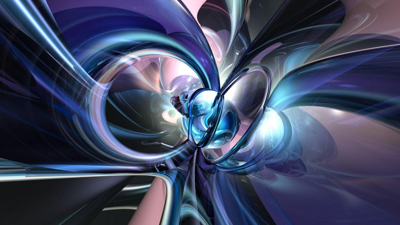 Обои фрактальное искусство, фрактал, синий, пурпур, графика в разрешении 1366x768