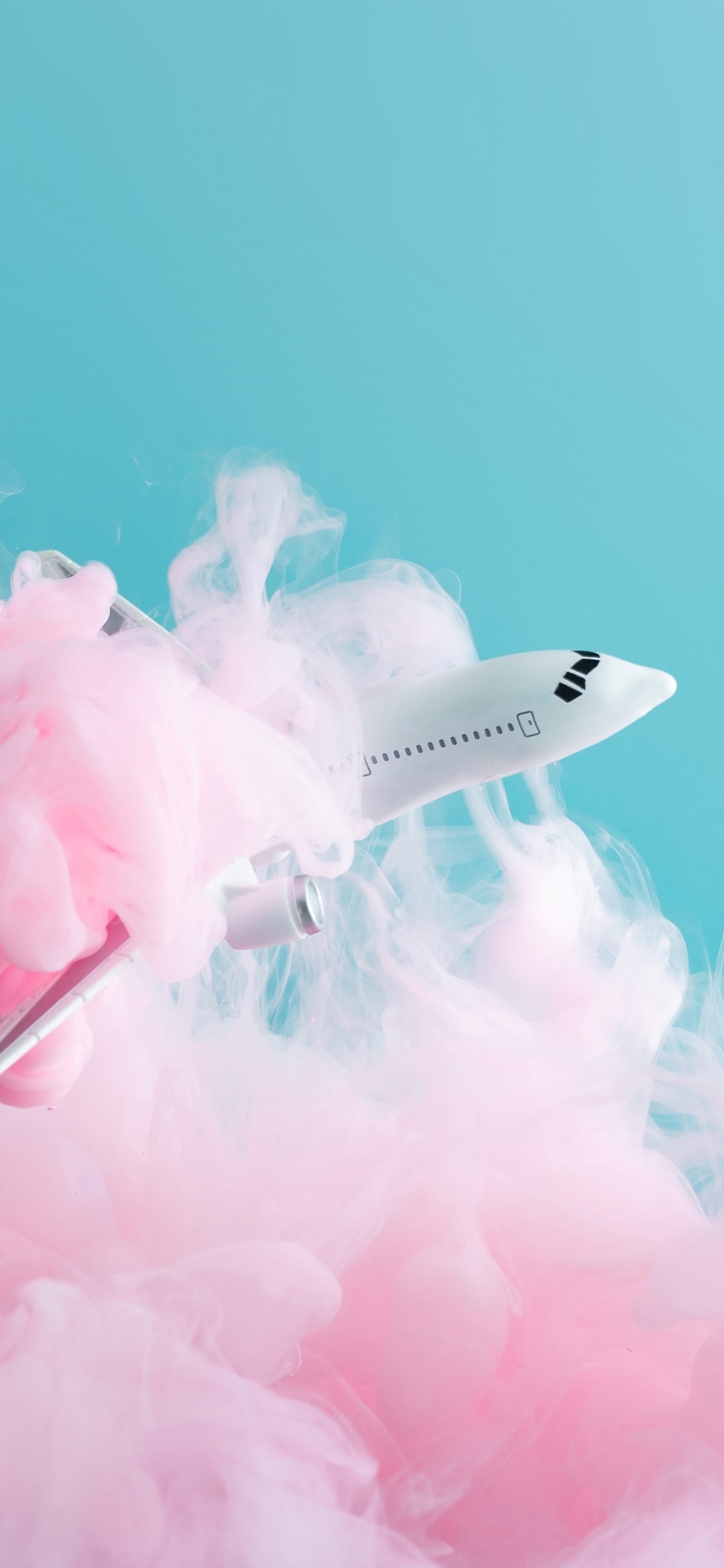 Обои самолет, розовый, полет, самолеты, крыло в разрешении 1125x2436