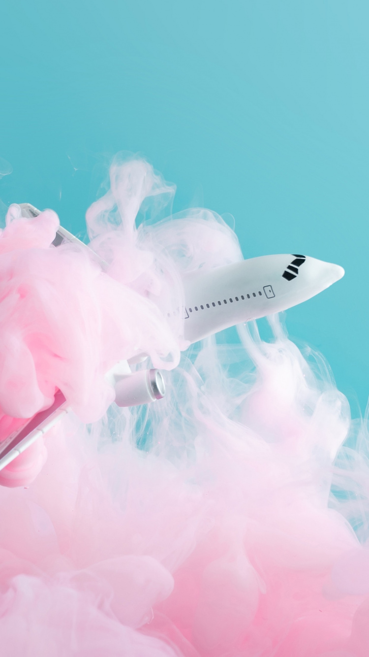 Обои самолет, розовый, полет, самолеты, крыло в разрешении 750x1334