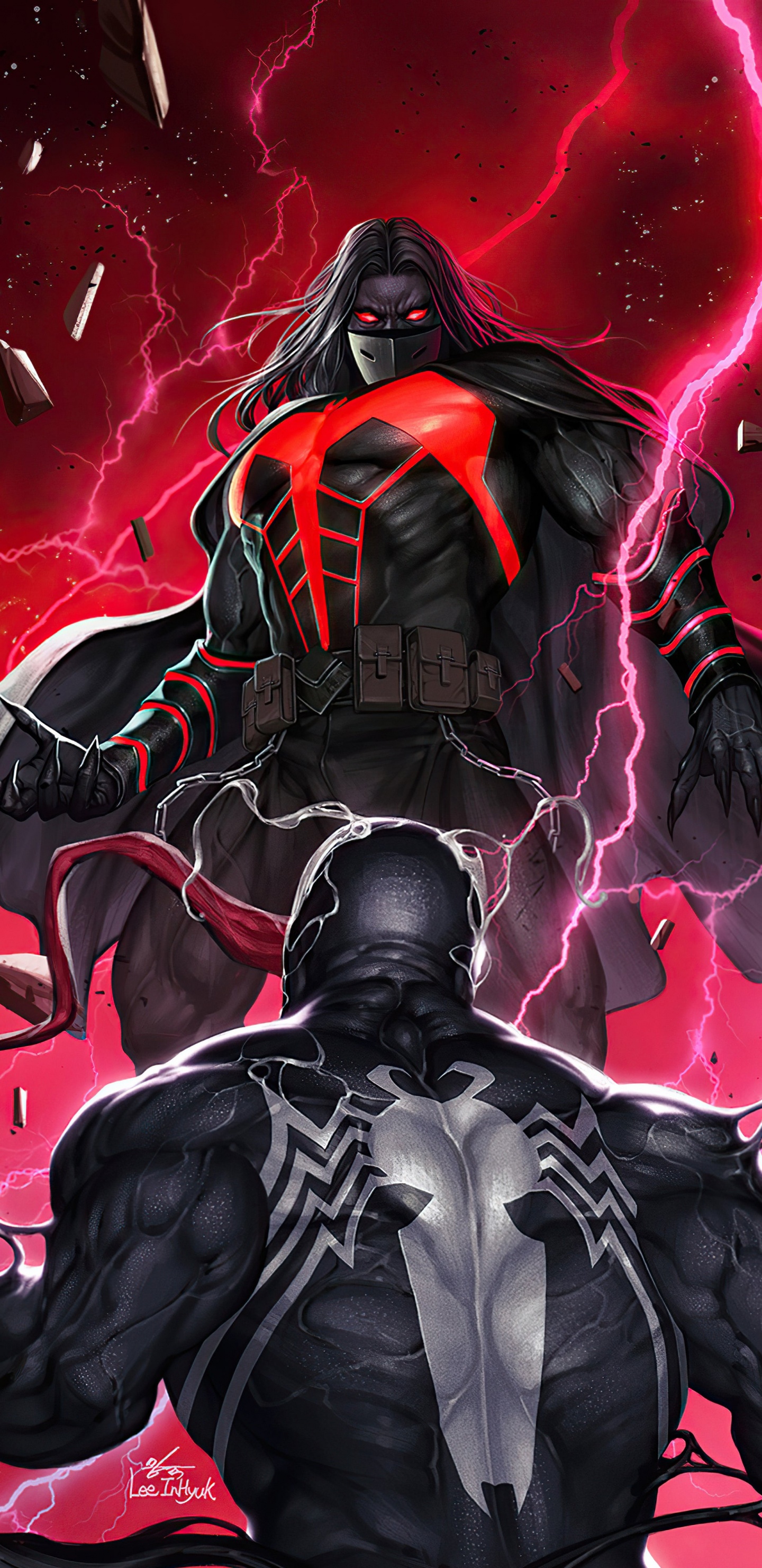 Обои Инхёк Ли Веном 27, веном, резня черная белая кровь, Эдди Брок, комиксы Марвел в разрешении 1440x2960