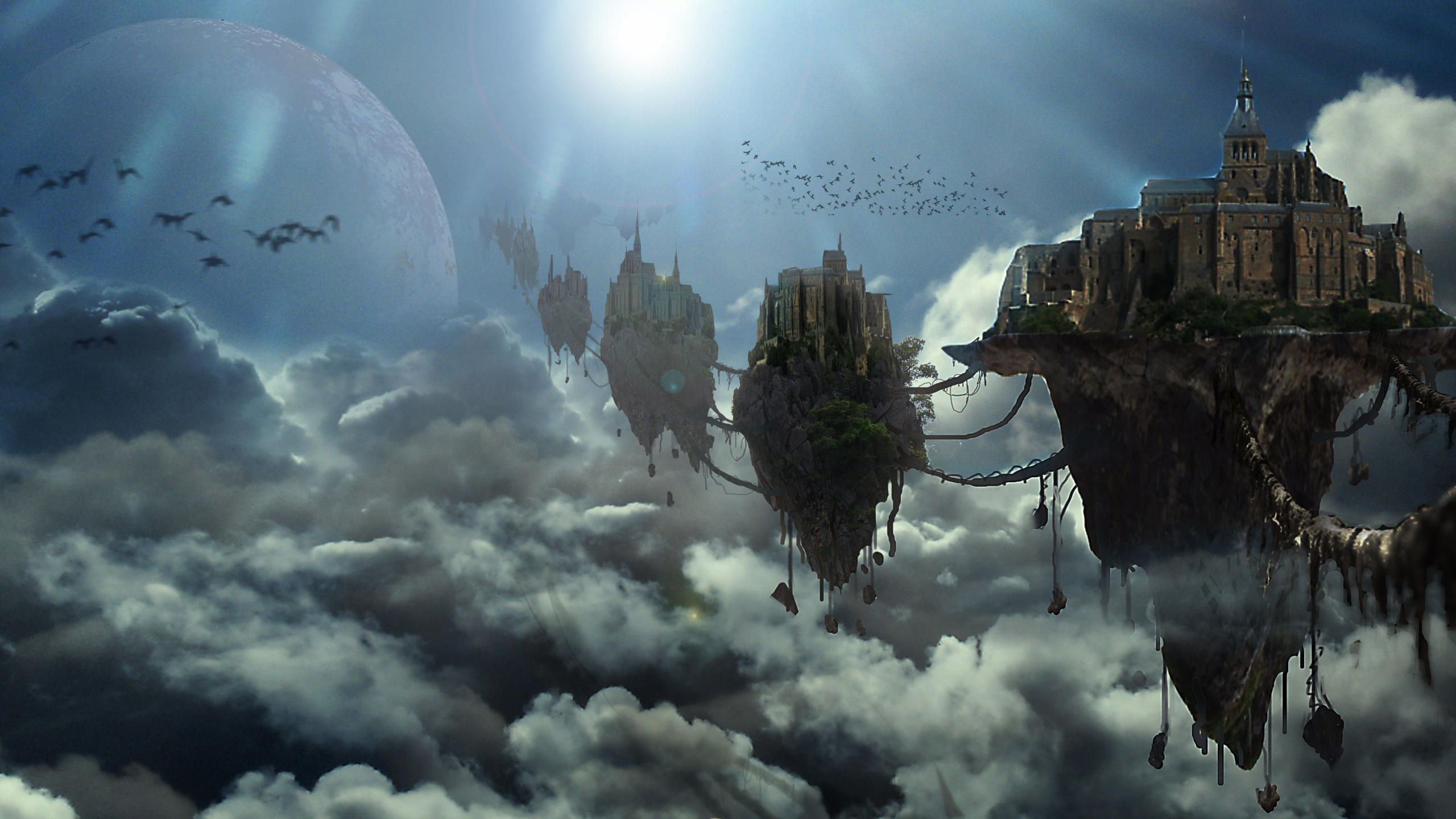 Обои мир, облако, атмосфера, дерево, цифровая живопись в разрешении 2560x1440