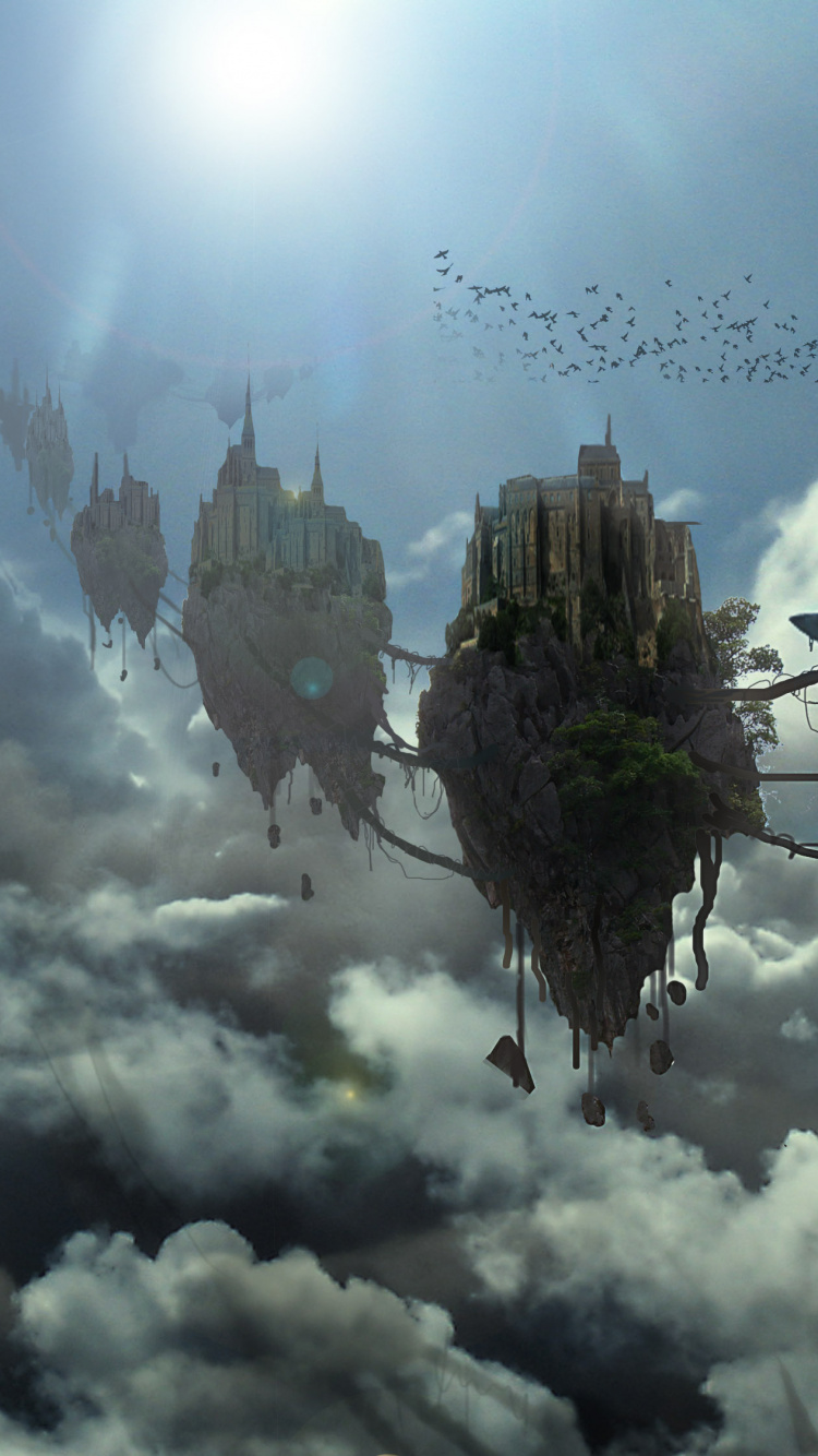 Обои мир, облако, атмосфера, дерево, цифровая живопись в разрешении 750x1334