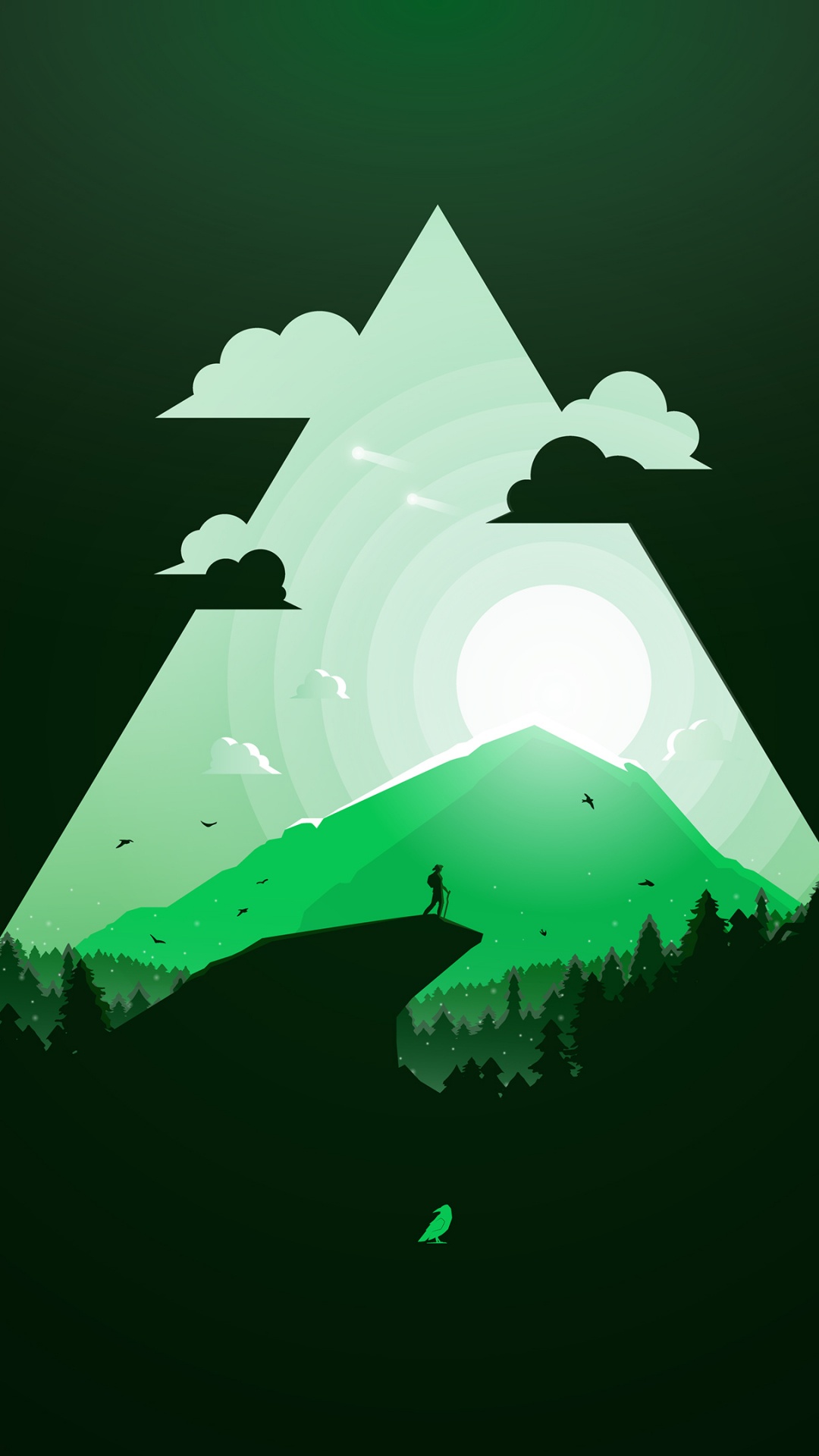 Обои зеленый, графика, треугольник, шрифт в разрешении 1080x1920