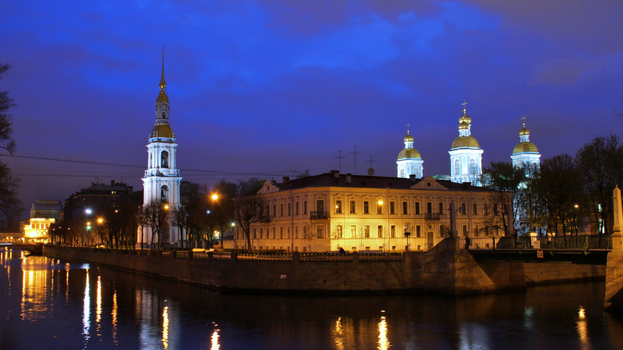 Обои отражение, Санкт Петербург, достопримечательность, водный путь, городской пейзаж в разрешении 1280x720