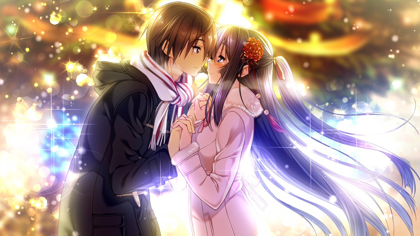 Обои аниме, роман, взаимодействие, романтические анимированные, снимок в разрешении 1366x768