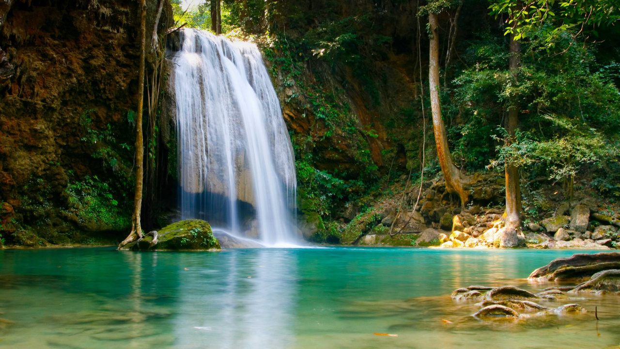 Обои водопад, водоем, гидроресурсы, природный ландшафт, природа в разрешении 1280x720