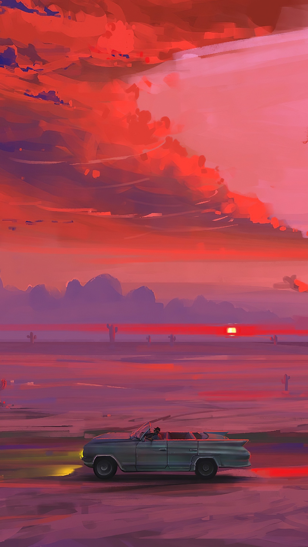 Обои живопись, арт, послесвечение, горизонт, красный цвет в разрешении 1080x1920