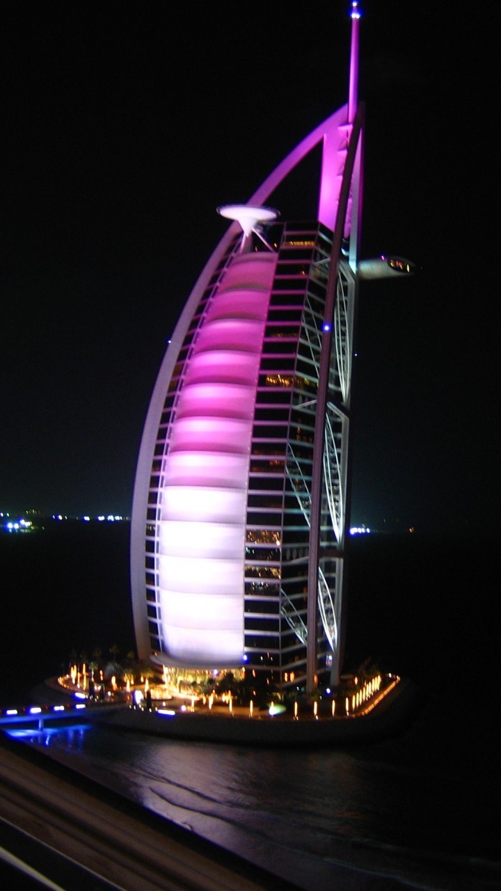 Обои Бурдж Аль араб, Бурдж Халифа, Пальма Джумейра, ночь, вышка в разрешении 720x1280