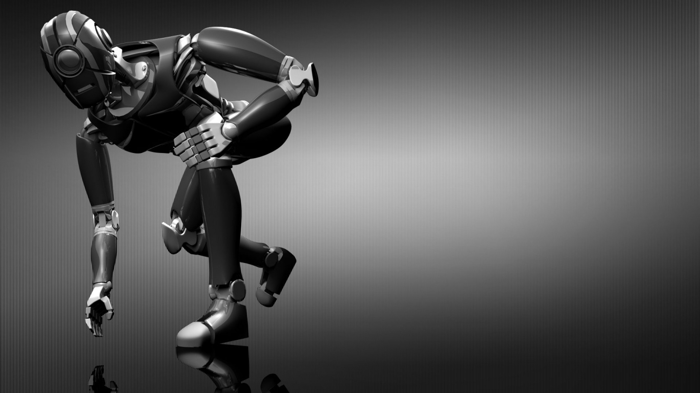 Обои робот, черный, монохромный, мышца, черный и белый в разрешении 1366x768